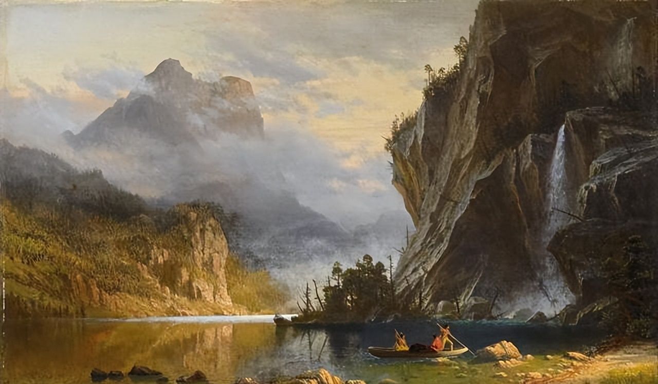 以浪漫的光和色描绘出美国西部大场景的风景油画