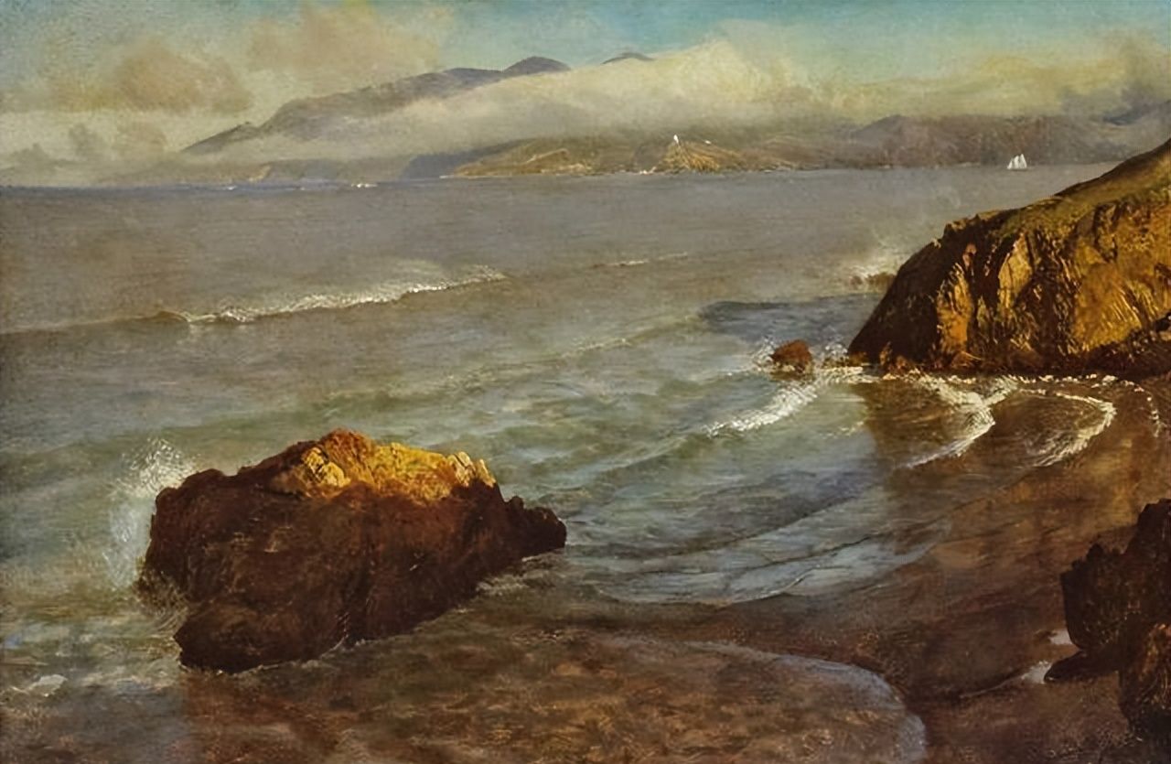 以浪漫的光和色描绘出美国西部大场景的风景油画