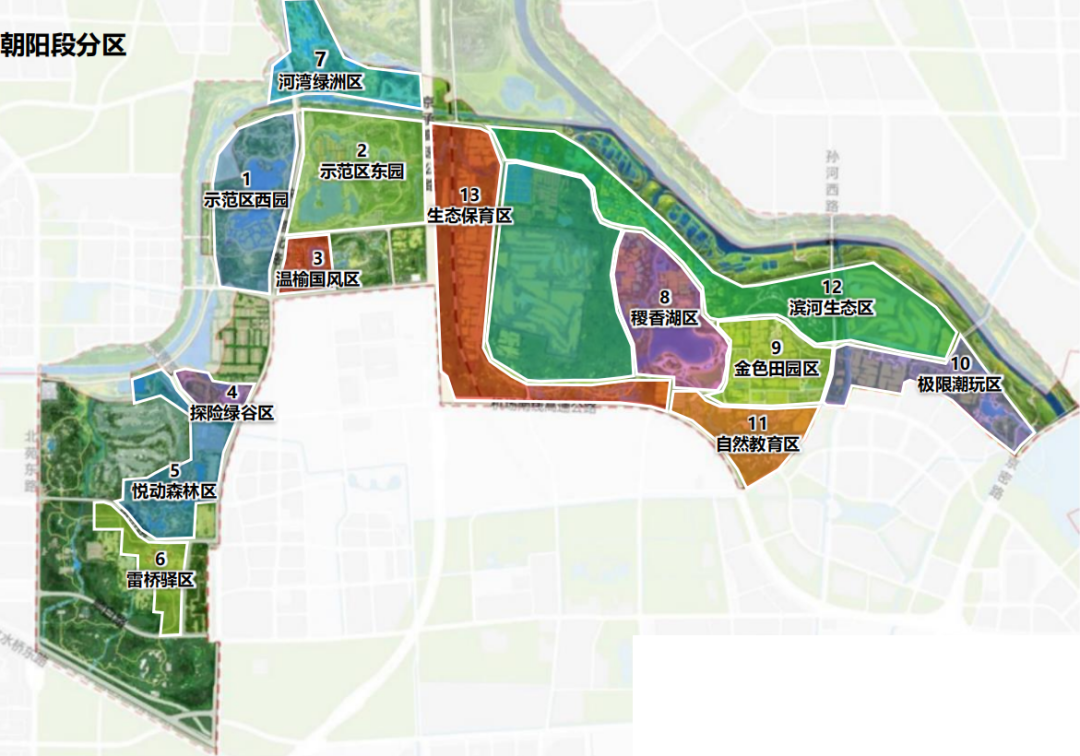 温榆河公园是本市规划中最大的"绿肺",横跨朝阳,顺义,昌平三区.