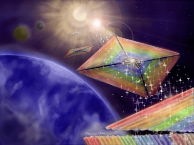 衍射太阳帆的概念图。图片来源：英国《新科学家》杂志网站