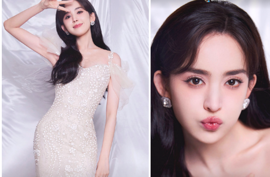 古力娜扎穿v领礼服直播腰肢纤细秀出事业线手上大钻戒好抢眼