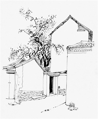 小羊圈老舍出生地(钢笔速写 1983年)      绘图/罗雪村◎罗雪村    祁
