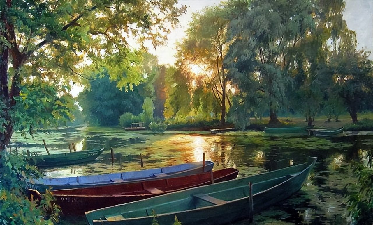 春夏秋冬完美的光色风景油画唯美轻松太美了