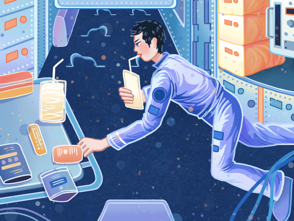 航天员在空间站喝豆浆.(示意图)