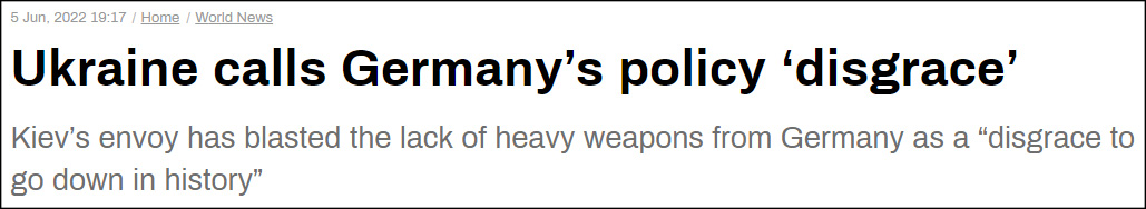 乌大使批德不提供重型武器：这是“载入史册的耻辱”