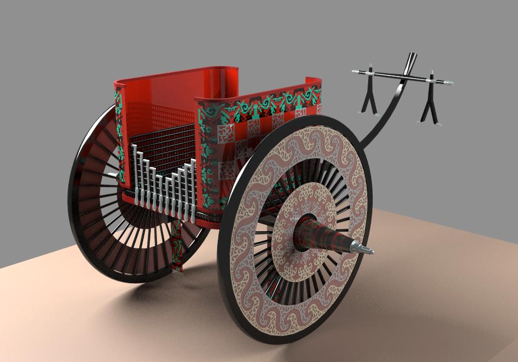 马家塬16号墓地的马车复原图(甘肃省文物考古研究所供图)