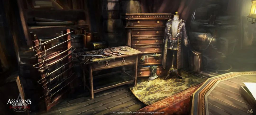 寒鸦号船长室1719年5月,爱德华独自从荒岛获救,回到自己的据点大伊纳