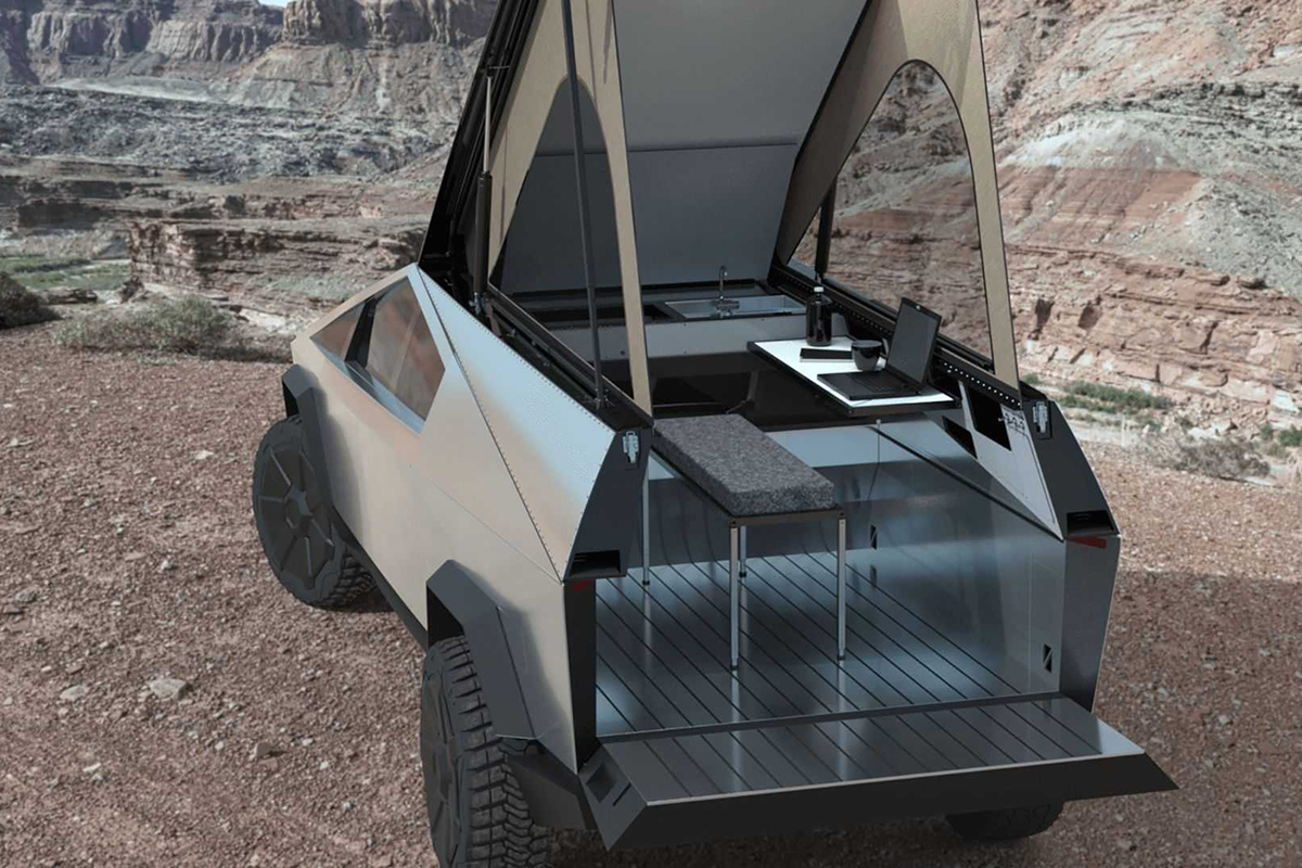 露天影院,观星大床!特斯拉cybertruck背驼设计露营车亮相!-新浪汽车