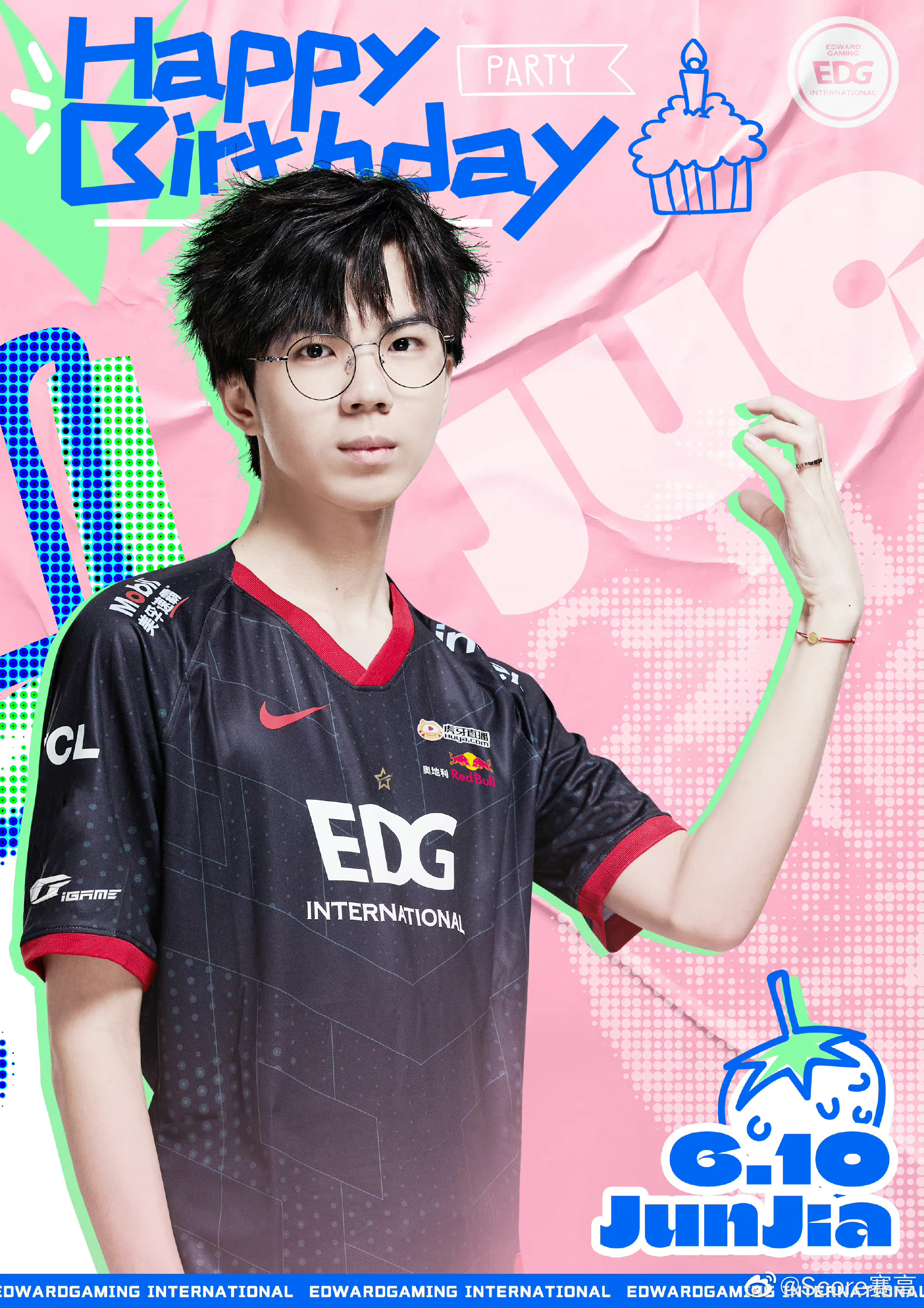 今天是edg电子竞技俱乐部打野选手余峻嘉junjia的生日