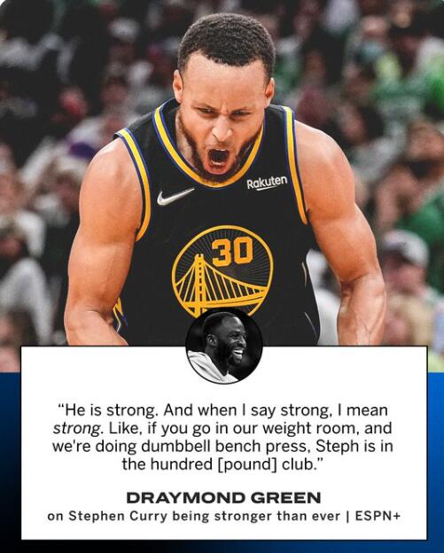 库里体重已涨到200磅哑铃卧推超过100磅