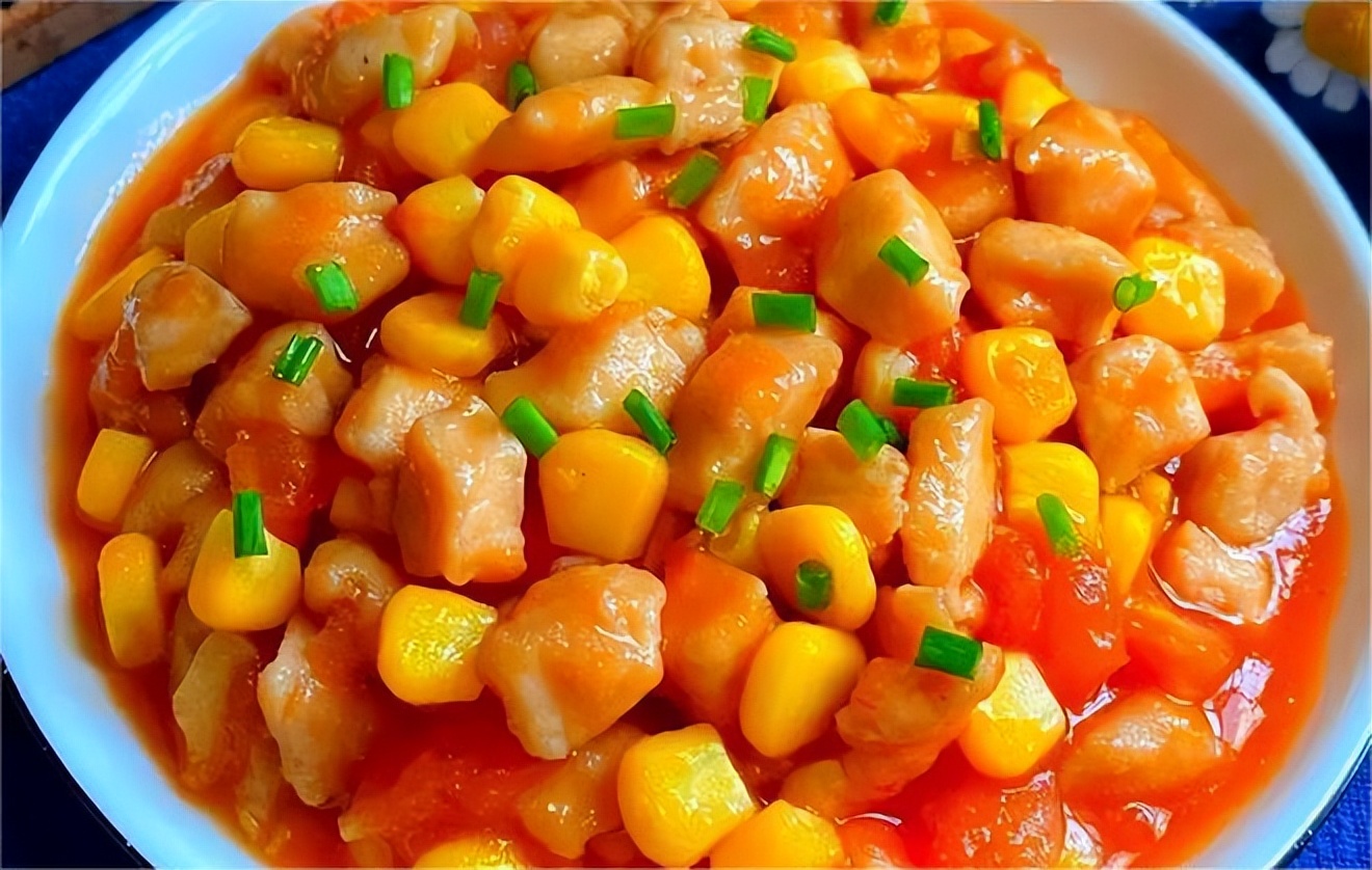 美味的茄汁玉米鸡丁