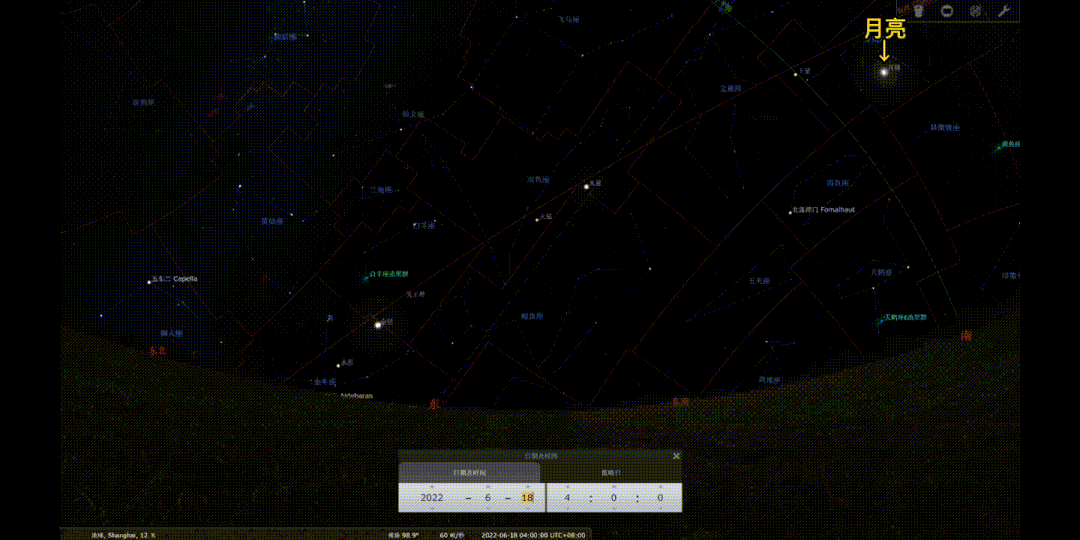 ▲月球经过七大行星（来源：水兄/Stellarium模拟）