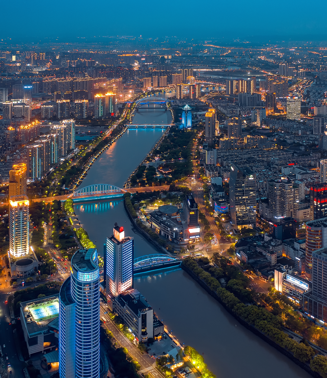 奉化江岸夜景实拍图