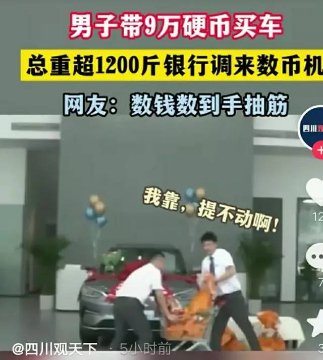 重庆男子用1200斤硬币买车，工作人员惊呆！休闲区蓝鸢梦想 - Www.slyday.coM