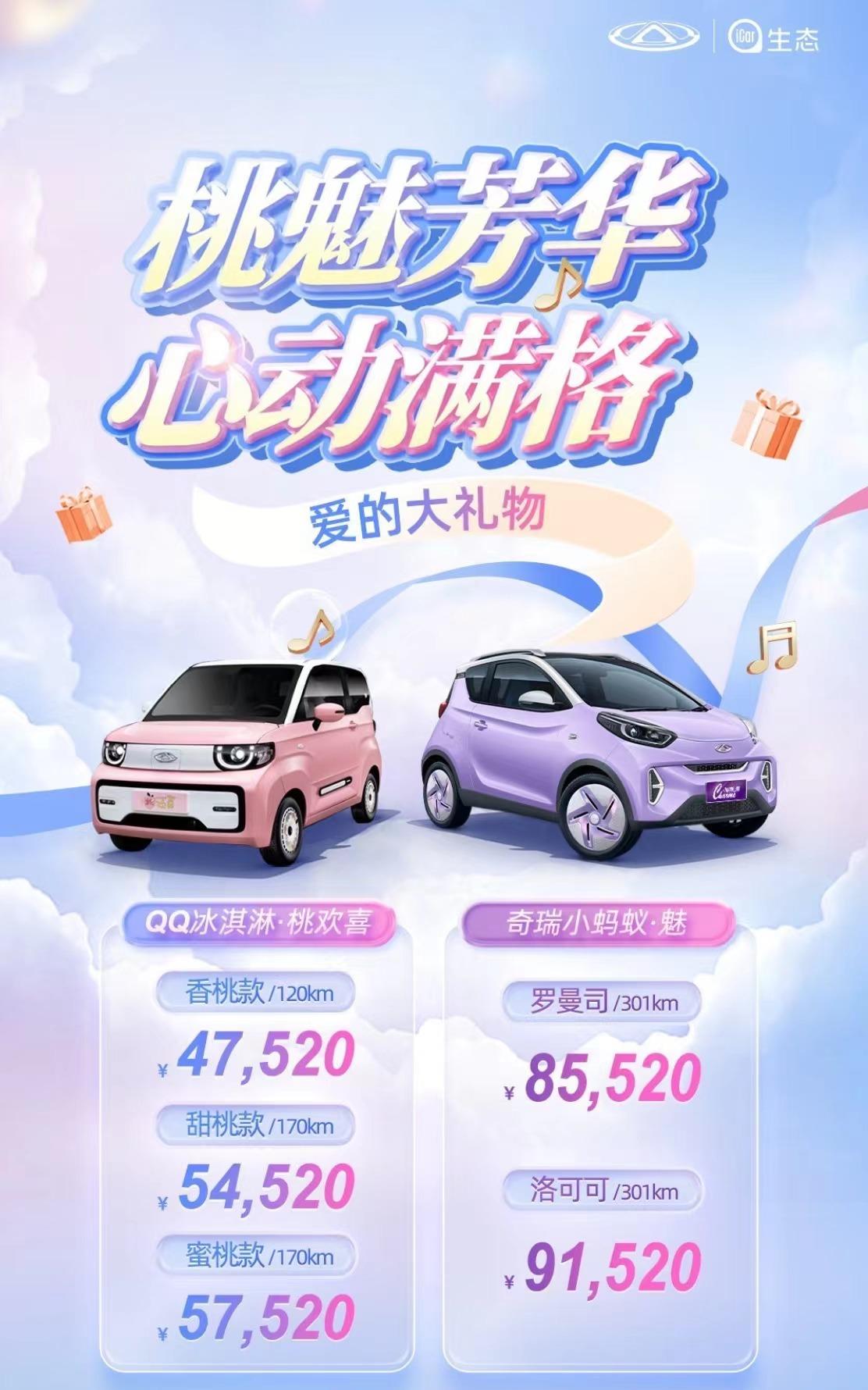 奇瑞QQ冰淇淋·桃欢喜&小蚂蚁·魅,双双来袭 奇瑞QQ冰淇淋·桃欢喜&小蚂蚁·魅,双双来袭