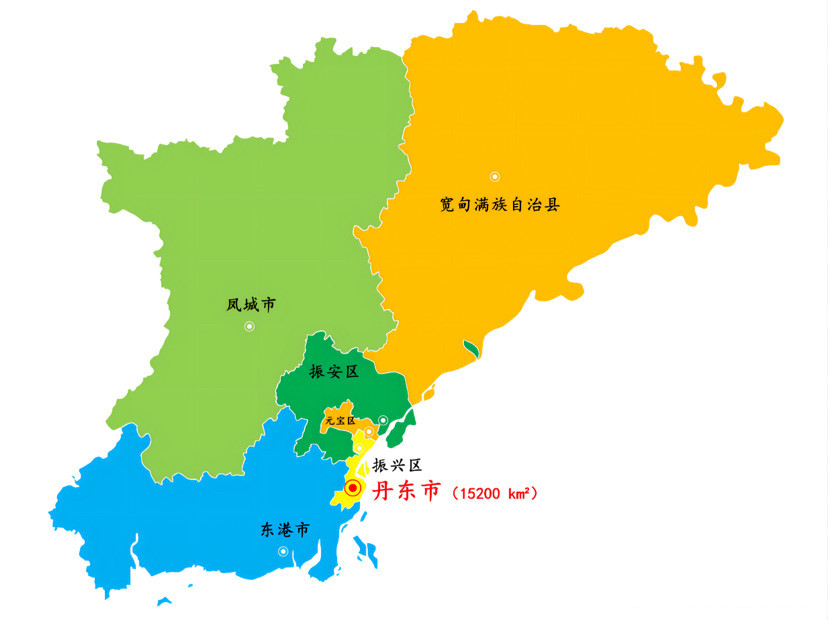 丹东市地图,黄色部分为振兴区