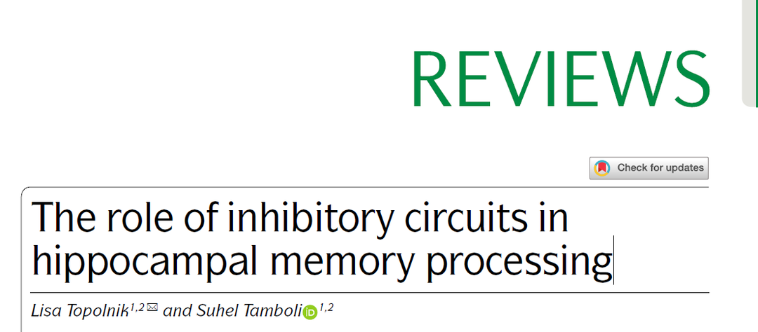 Nat Rev Neurosci综述：抑制性神经环路在记忆中的作