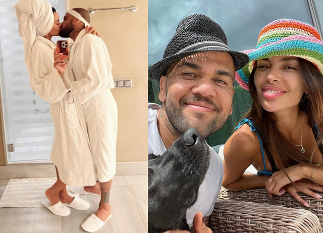 阿尔维斯晒超模娇妻吻照,快40岁还要拼世界杯,人生赢家|桑兹|阿尔维斯