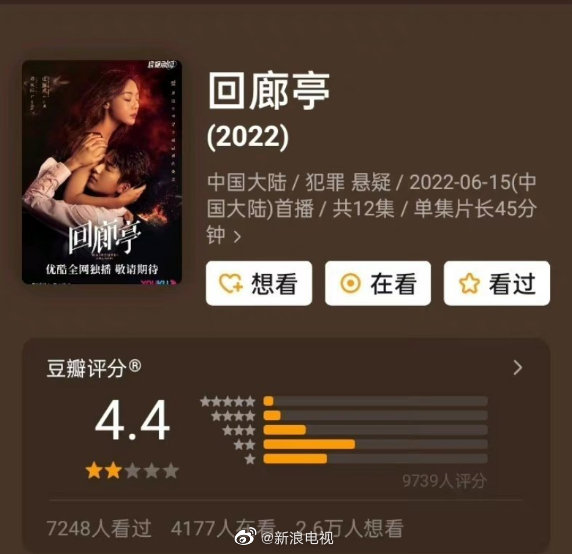 昨日，@邓家佳 @张新成 主演新剧《回廊亭》豆瓣开分4.4分……休闲区蓝鸢梦想 - Www.slyday.coM