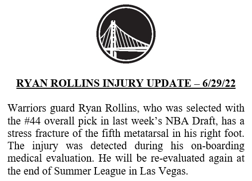 勇士官宣19人夏联名单！44号秀遭遇右脚骨折，两大龙套预计离队休闲区蓝鸢梦想 - Www.slyday.coM