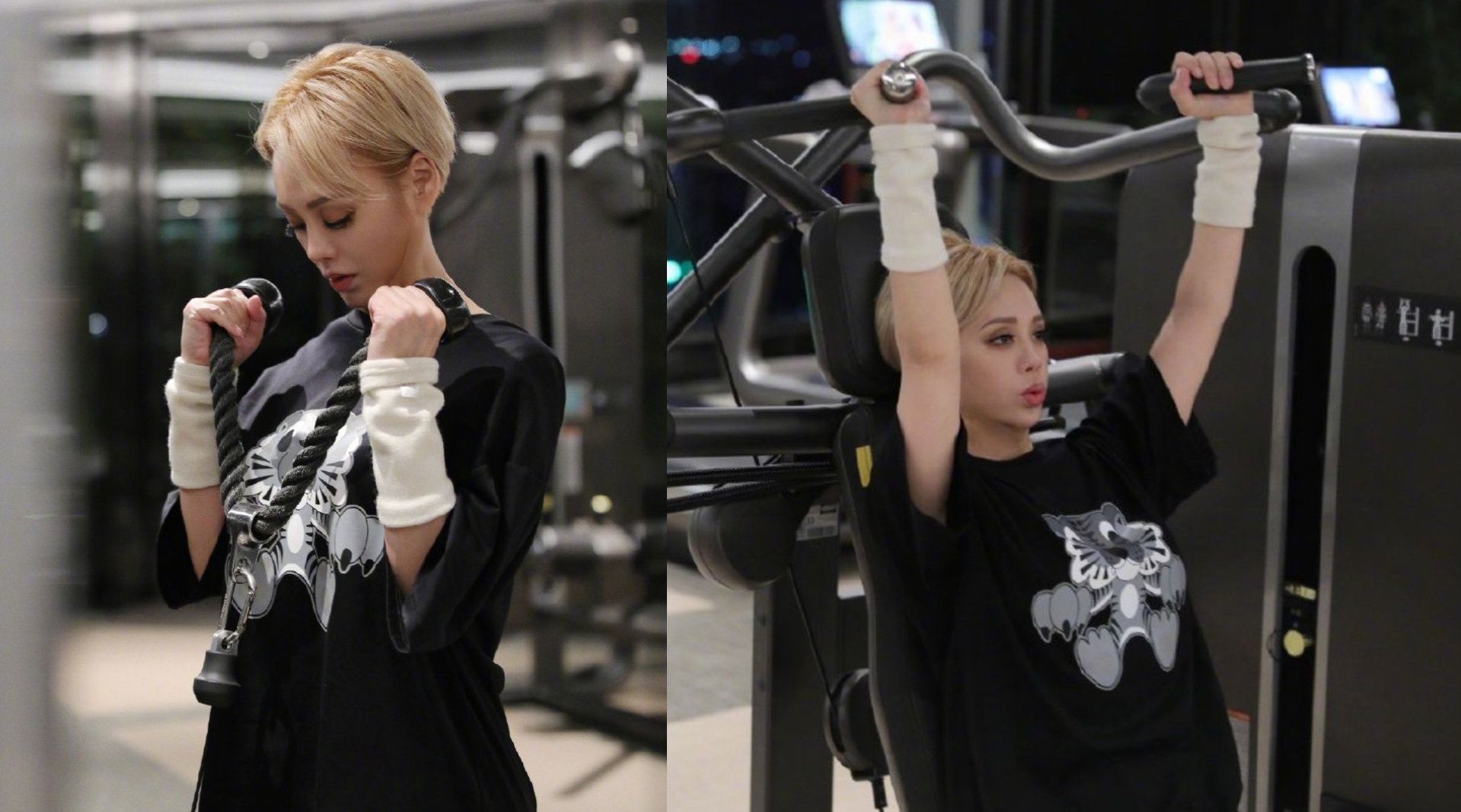 好自律的姐姐宁静晒健身房随拍撸袖子秀手臂肌肉67