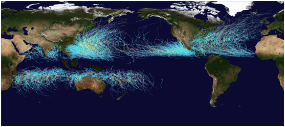 2001年至2020年全球热带气旋路径图 中央气象台供图