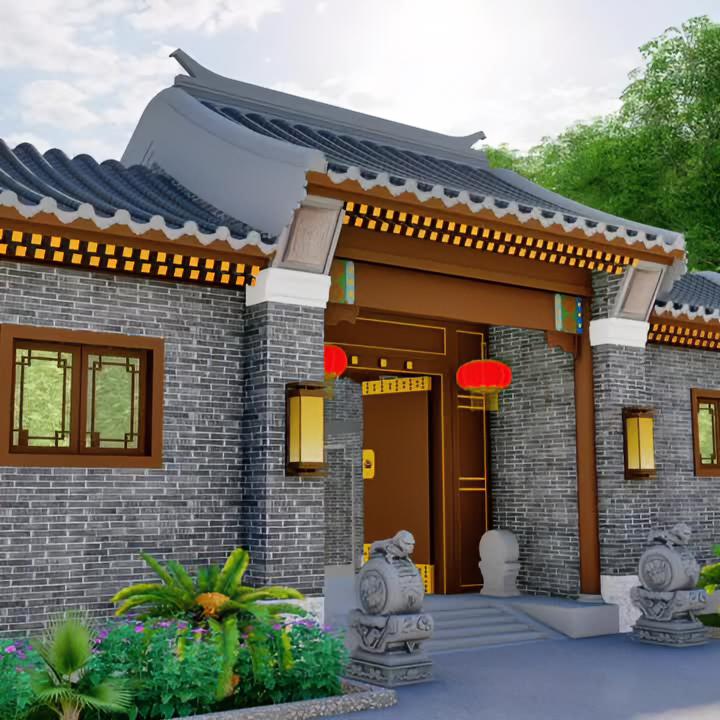 四合院设计豪宅别墅设计农村自建房一层四合院设计
