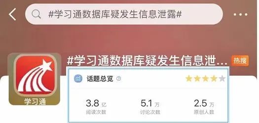 ▲截至记者发稿时，“学习通”话题在微博阅读量已超过3亿次。