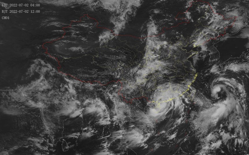 在卫星FY4A可见光图上，可清晰见到台风“暹芭”。中央气象台供图