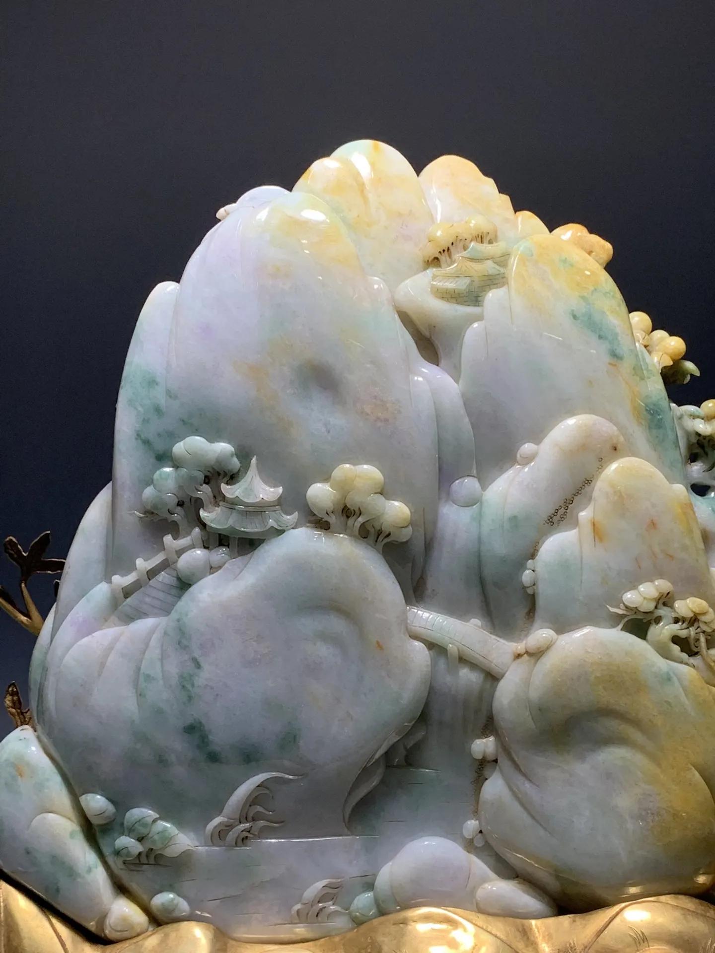 清代老翡翠人物故事山子大摆件