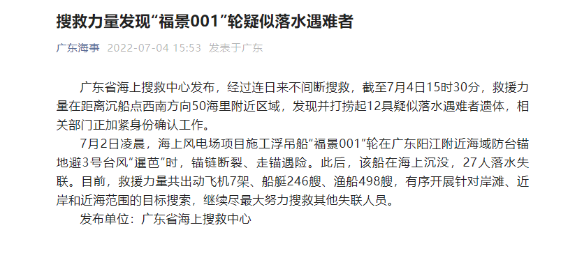 最新！发现“福景001”轮疑似落水遇难者休闲区蓝鸢梦想 - Www.slyday.coM