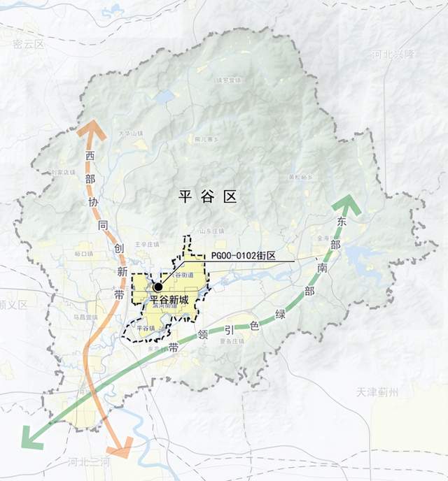 平谷新城在平谷区位置示意图