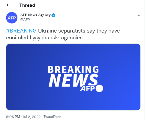 乌克兰外交部批评法新社：推文有一处措辞“有问题”