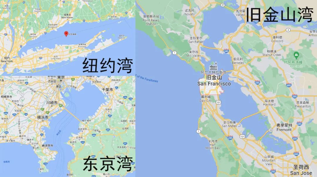 湾区的发展规律可以发现,纽约湾,东京湾,旧金山湾都拥有一个"三面环陆