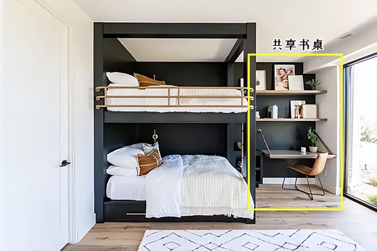 2个孩子一间房，上下铺拼接衣柜，共享设计不多占1㎡，太有想法了休闲区蓝鸢梦想 - Www.slyday.coM