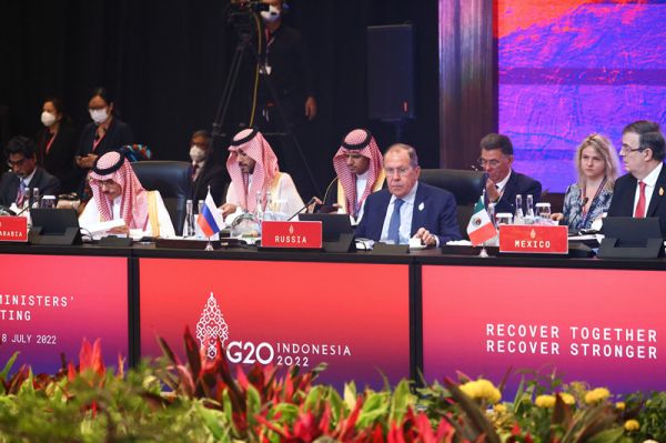 拉夫罗夫8日在G20外长会会场（俄罗斯卫星社）