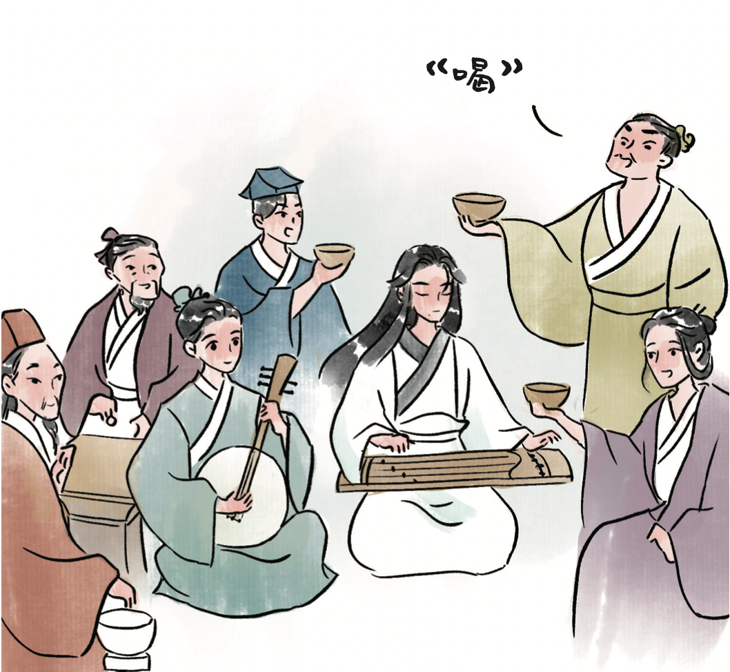 高声歌唱,十分潇洒快活,所以大家也称他们为"竹林七贤"