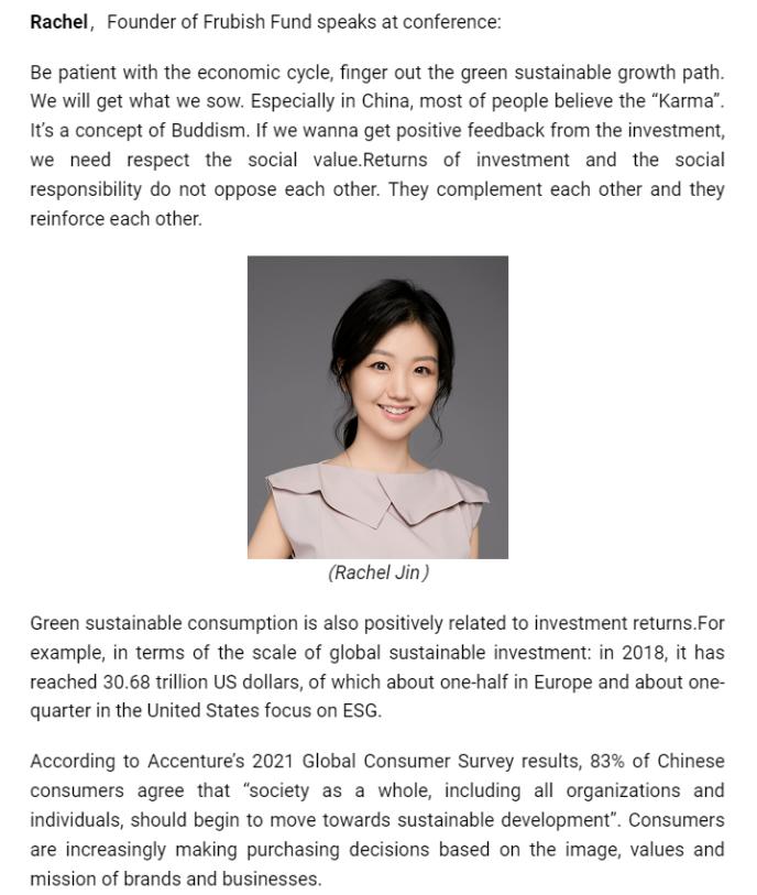 Rachel-Jin出席2022国际消费者大会，分享中国绿色消费新趋势