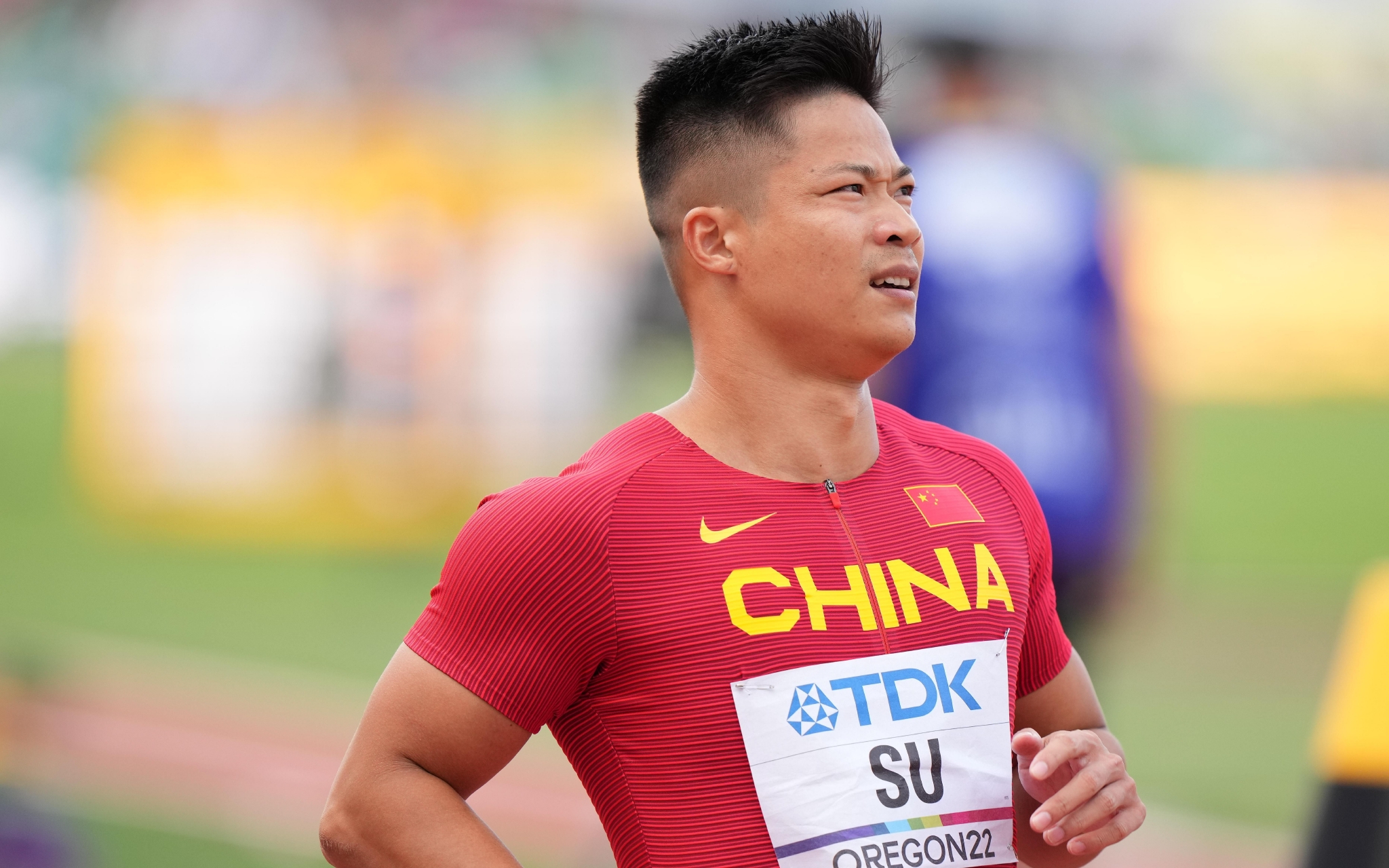 苏炳添将和谢震业等队友参加男子4×100米接力的角逐。  新华社记者 王迎 摄