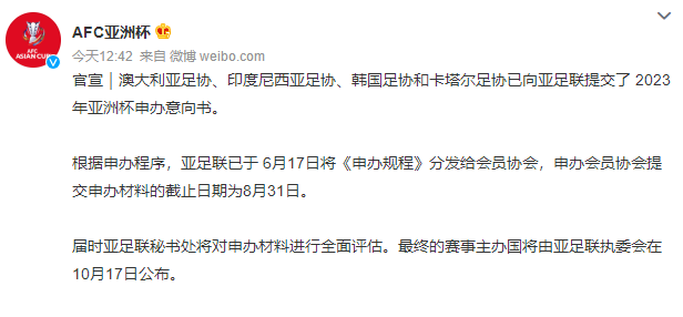 亚足联：澳大利亚、印尼、韩国、卡塔尔申请承办2023亚洲杯休闲区蓝鸢梦想 - Www.slyday.coM