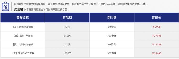 阿卡索外教网销售提供的价目表