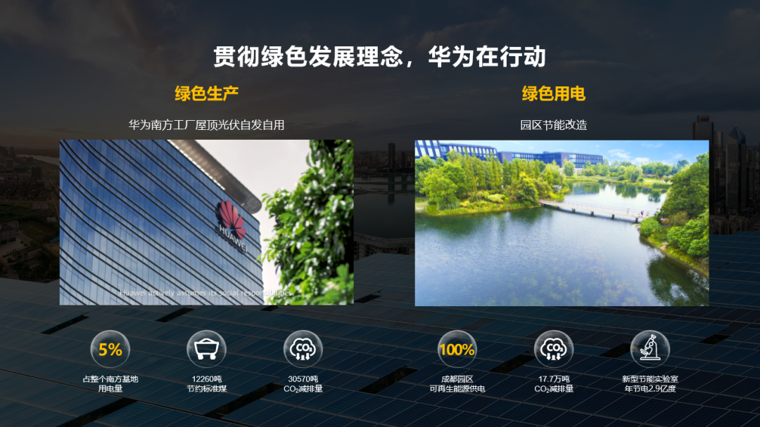 除了帮助运营商和社会能效提升,华为自身也始终贯彻绿色发展理念,不断