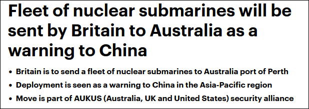 英媒：英国将在澳部署核潜艇 对中国发出“警告”