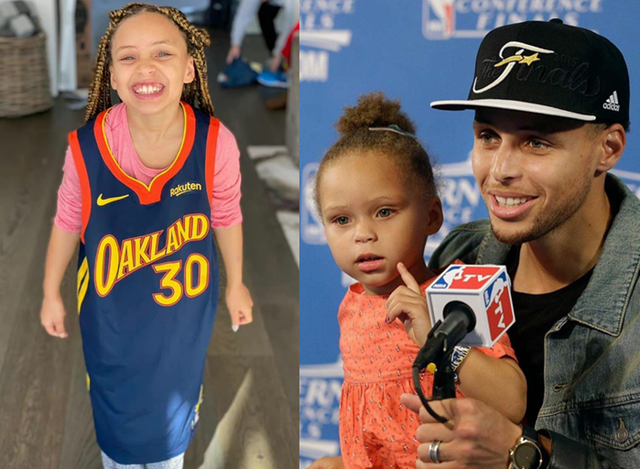 库里的女儿10岁了,五官一模一样,一看就是亲生的|库里|女儿|五官_新浪