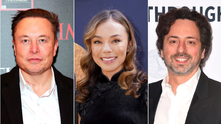 从左至右：马斯克、布林妻子沙纳汉、谢尔盖·布林
