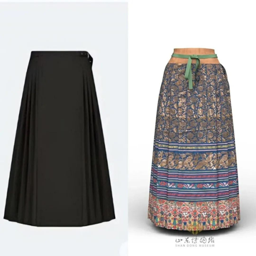 ▲左：迪奥半身长裙，图源 迪奥官网；右：马面裙，图源 山东博物馆。