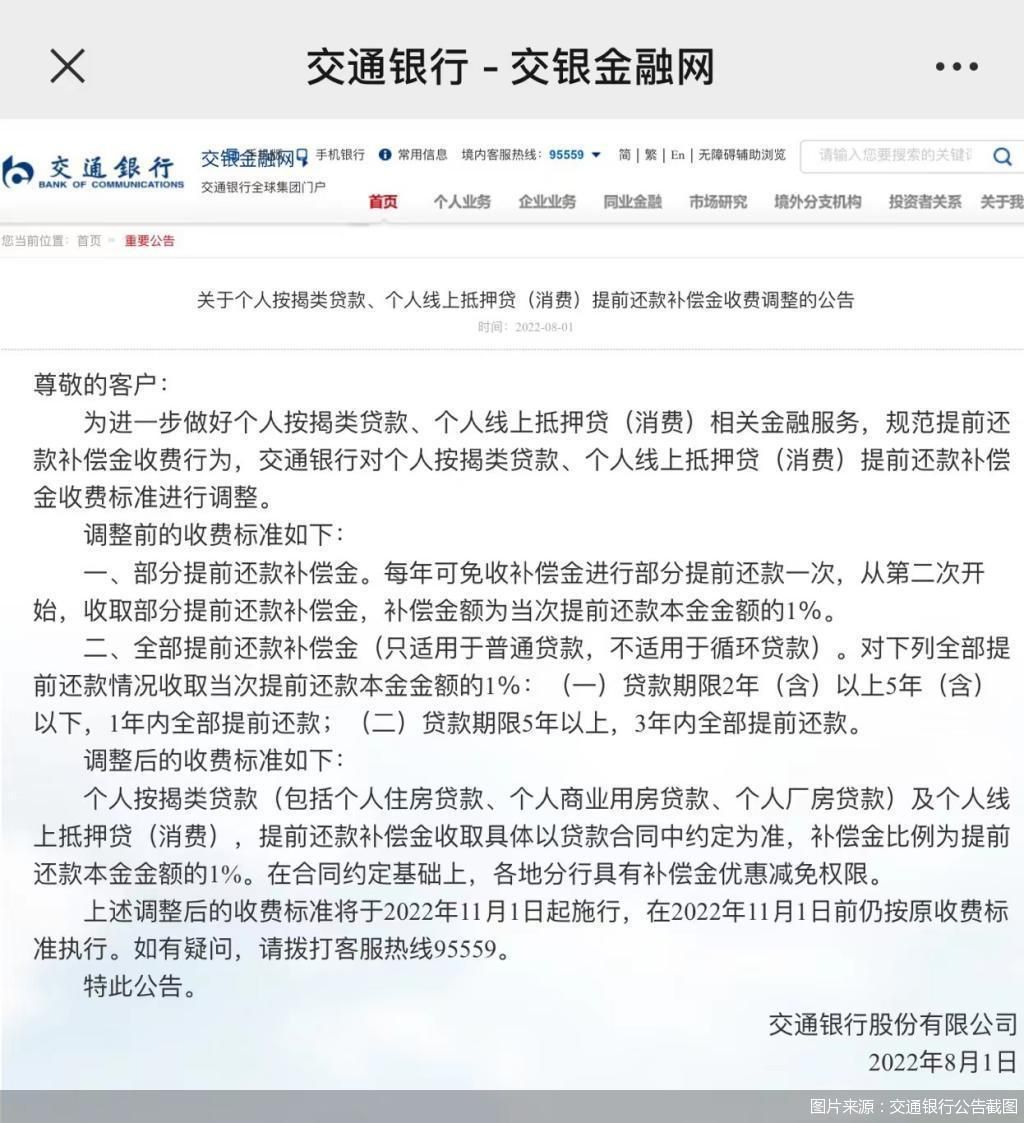 交行火速撤下公告，提前还贷违约金为何跟不动