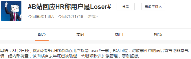 HR称“核心用户是Loser”？B站回应面试官已被劝退 网友：我要求退费...休闲区蓝鸢梦想 - Www.slyday.coM