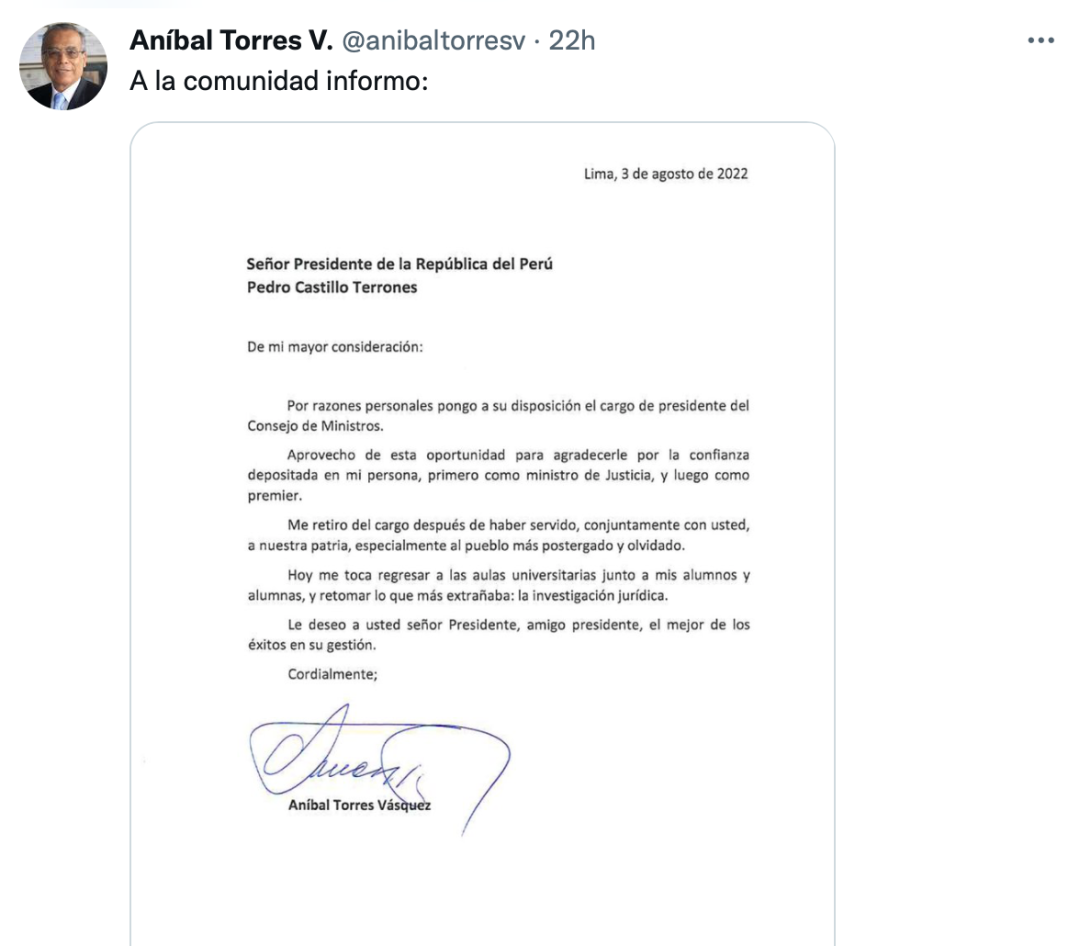 托雷斯在社交媒体上分享了辞呈。/托雷斯推特截图