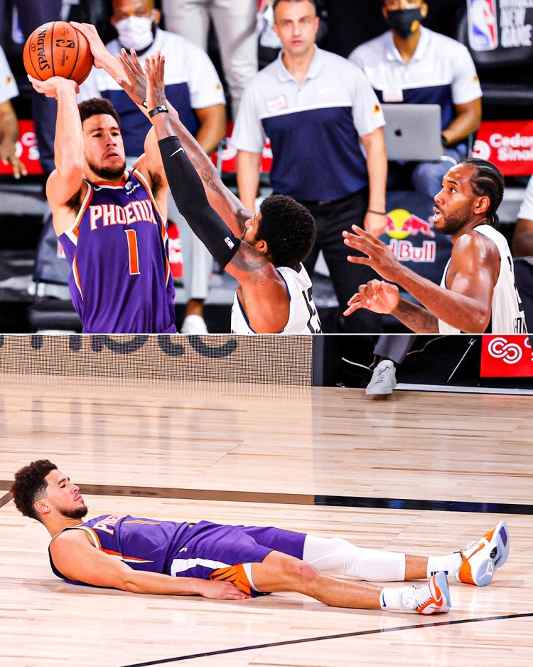 最终,德文-布克迎着乔治的长臂高难度后仰压哨绝杀,帮助太阳117-115